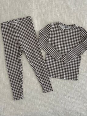 Kids Brown & White Gingham Legging Set